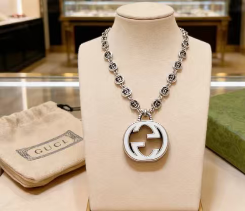 Double-G Emblem Pendant Necklace in Polished Metal-Tone – Design 011 main product view