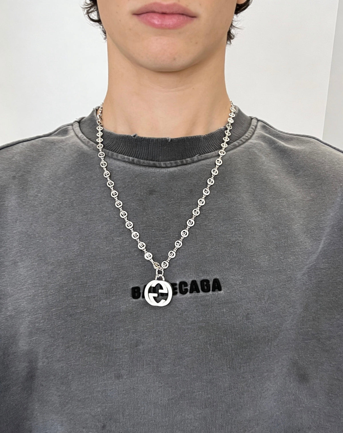 Double-G Emblem Pendant Necklace in Polished Metal-Tone – Design 011 main product view
