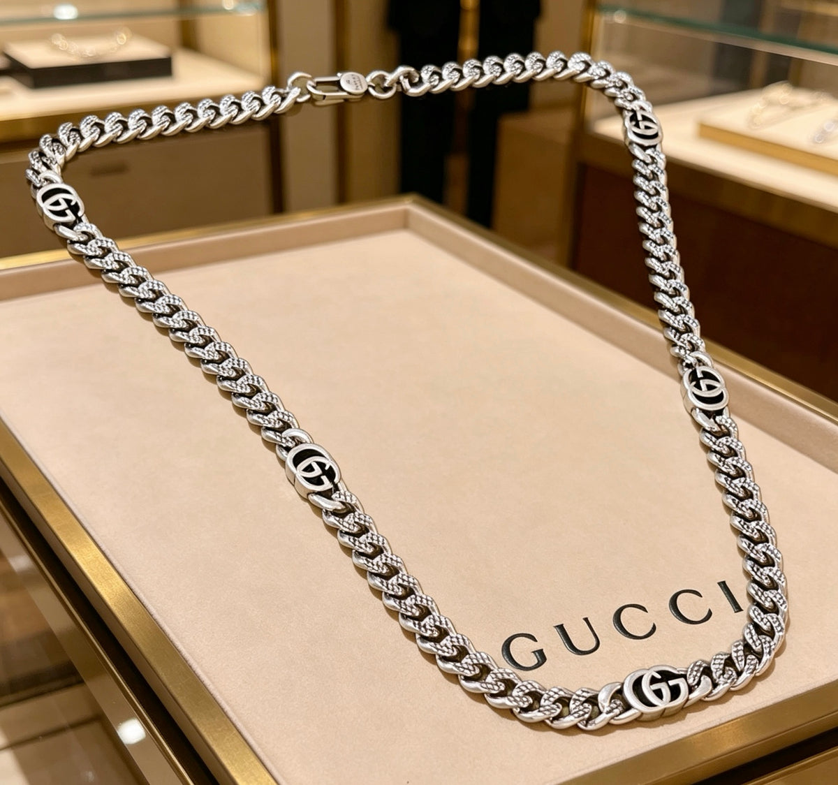 Double-G Emblem Pendant Necklace in Polished Metal-Tone – Design 010 main product view