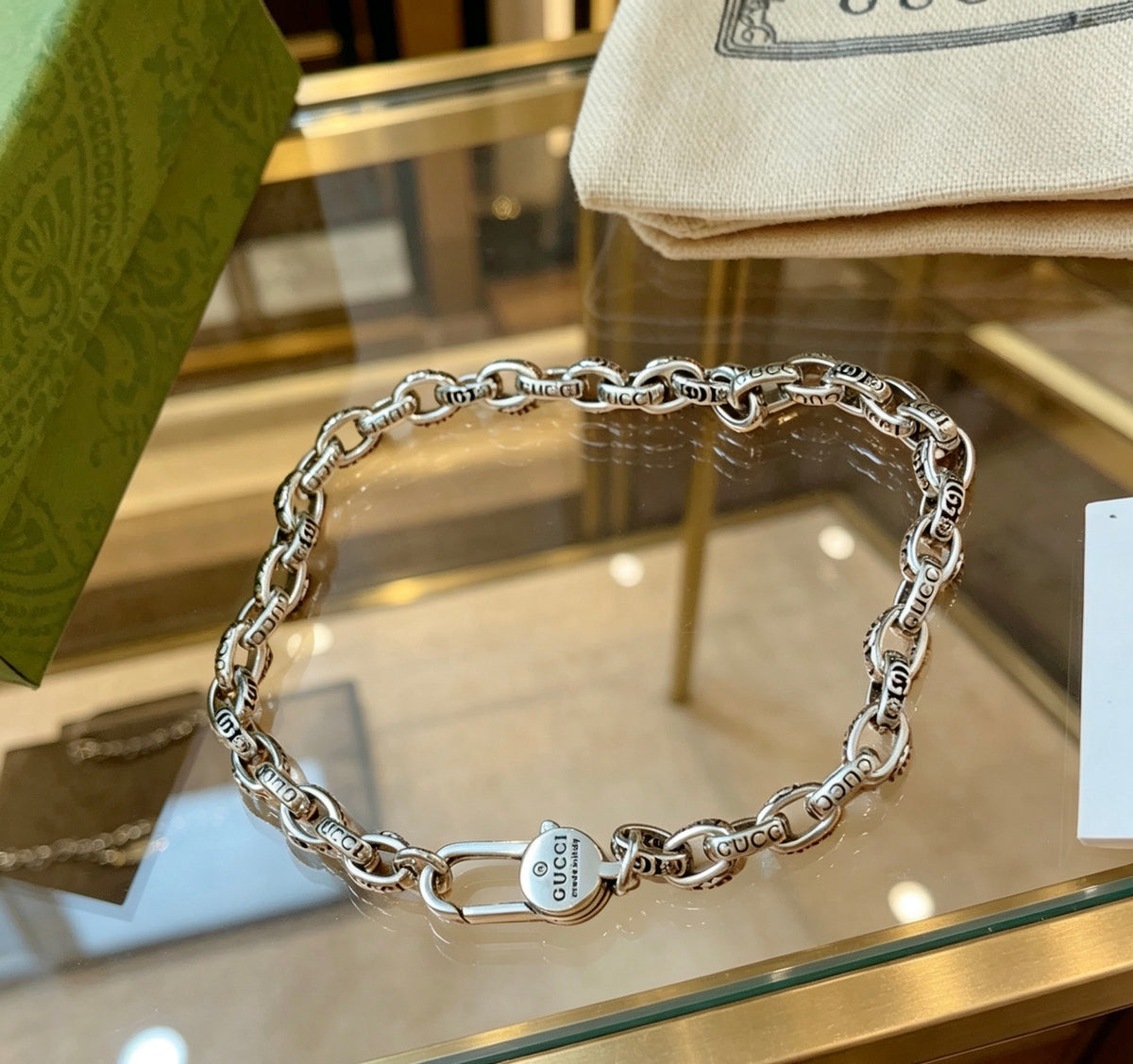 Double-G Emblem Bracelet in Polished Metal-Tone – Design 002 front product view