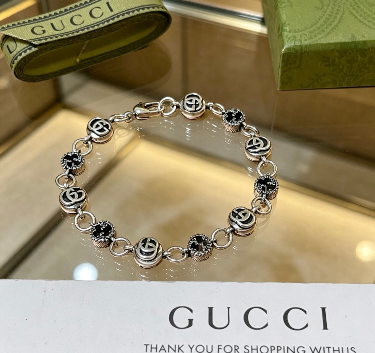 Geometric Emblem Bracelet in Polished Metal-Tone – Design 002 front product view