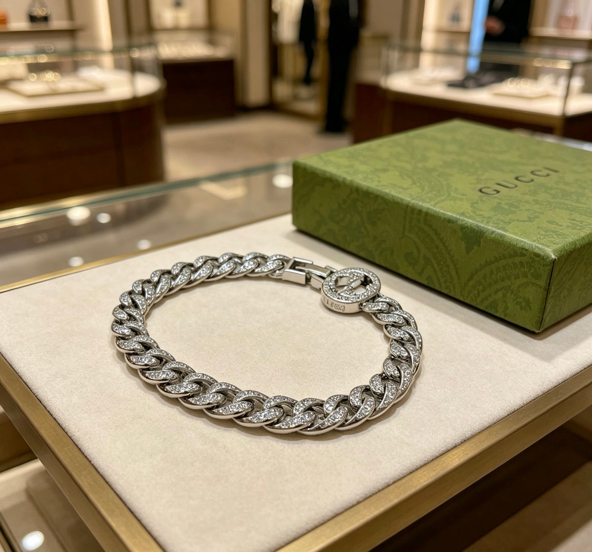 Geometric Emblem Bracelet in Polished Metal-Tone – Design 001 front product view
