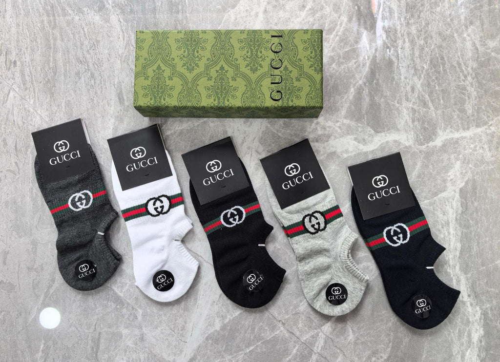 Gucci Cotton Visible Branded Cuff Or Emblem Details No-Show Socks - 5-Pair Set