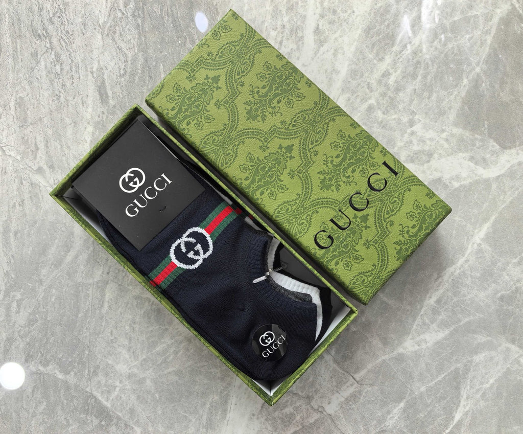 Gucci Cotton Visible Branded Cuff Or Emblem Details No-Show Socks - 5-Pair Set