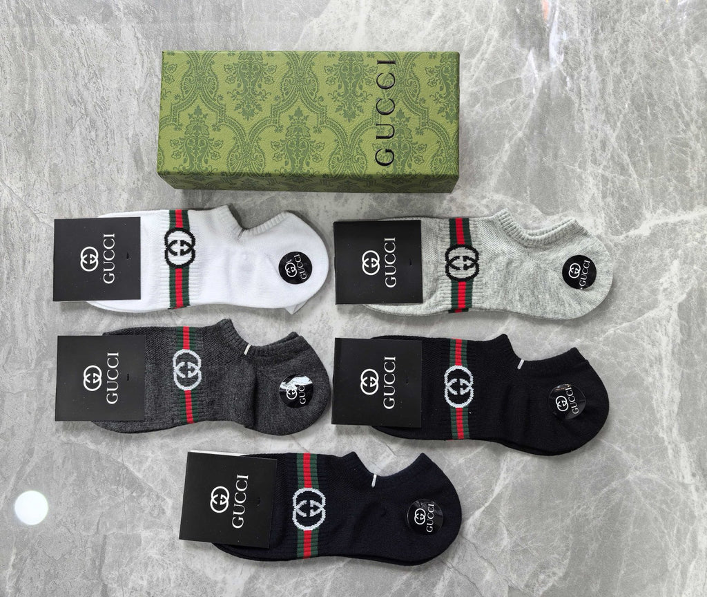 Gucci Cotton Visible Branded Cuff Or Emblem Details No-Show Socks - 5-Pair Set