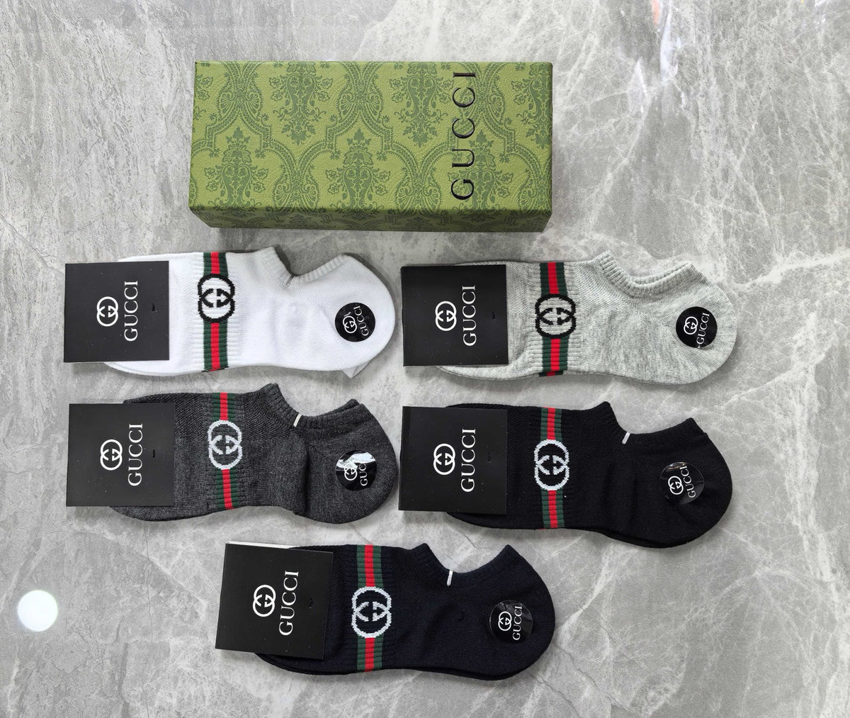 Gucci Cotton Visible Branded Cuff Or Emblem Details No-Show Socks - 5-Pair Set