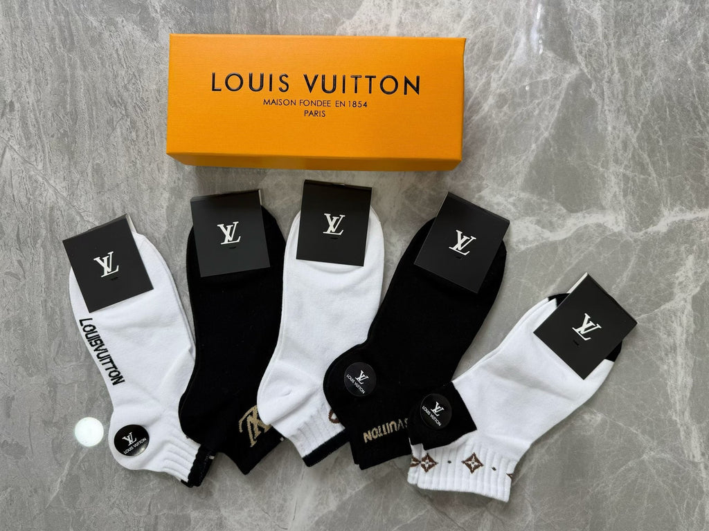 Louis Vuitton Cotton Visible Branded Cuff Or Emblem Details No-Show Socks - 5-Pair Set
