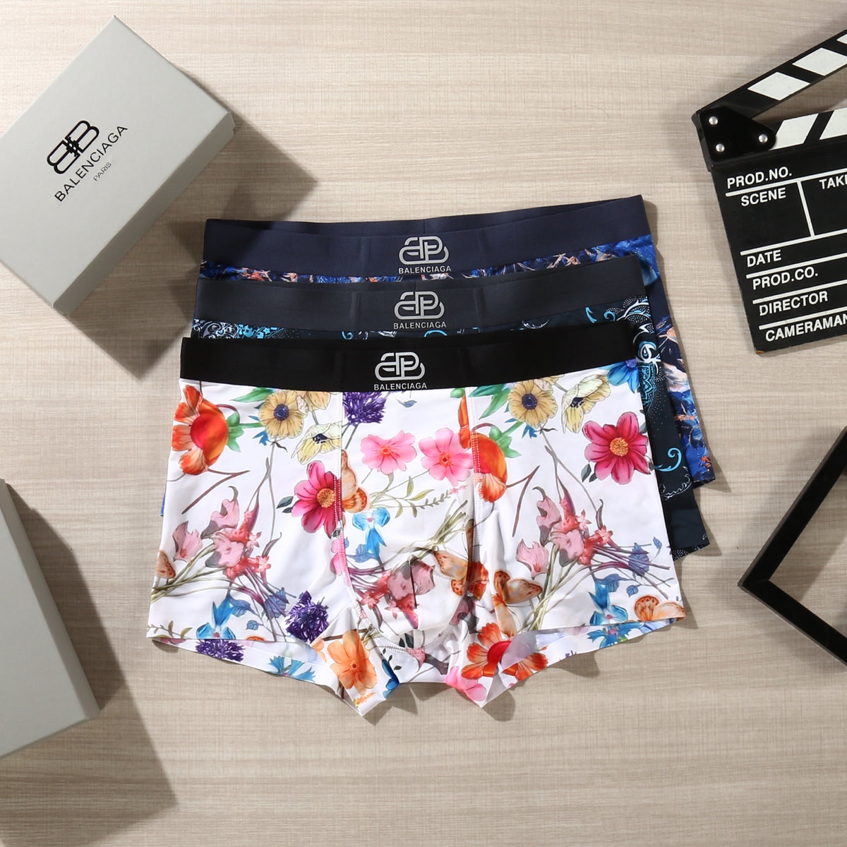 Balenciaga Colourful Floral Graphics Men's Boxer Briefs - 3-Piece Box