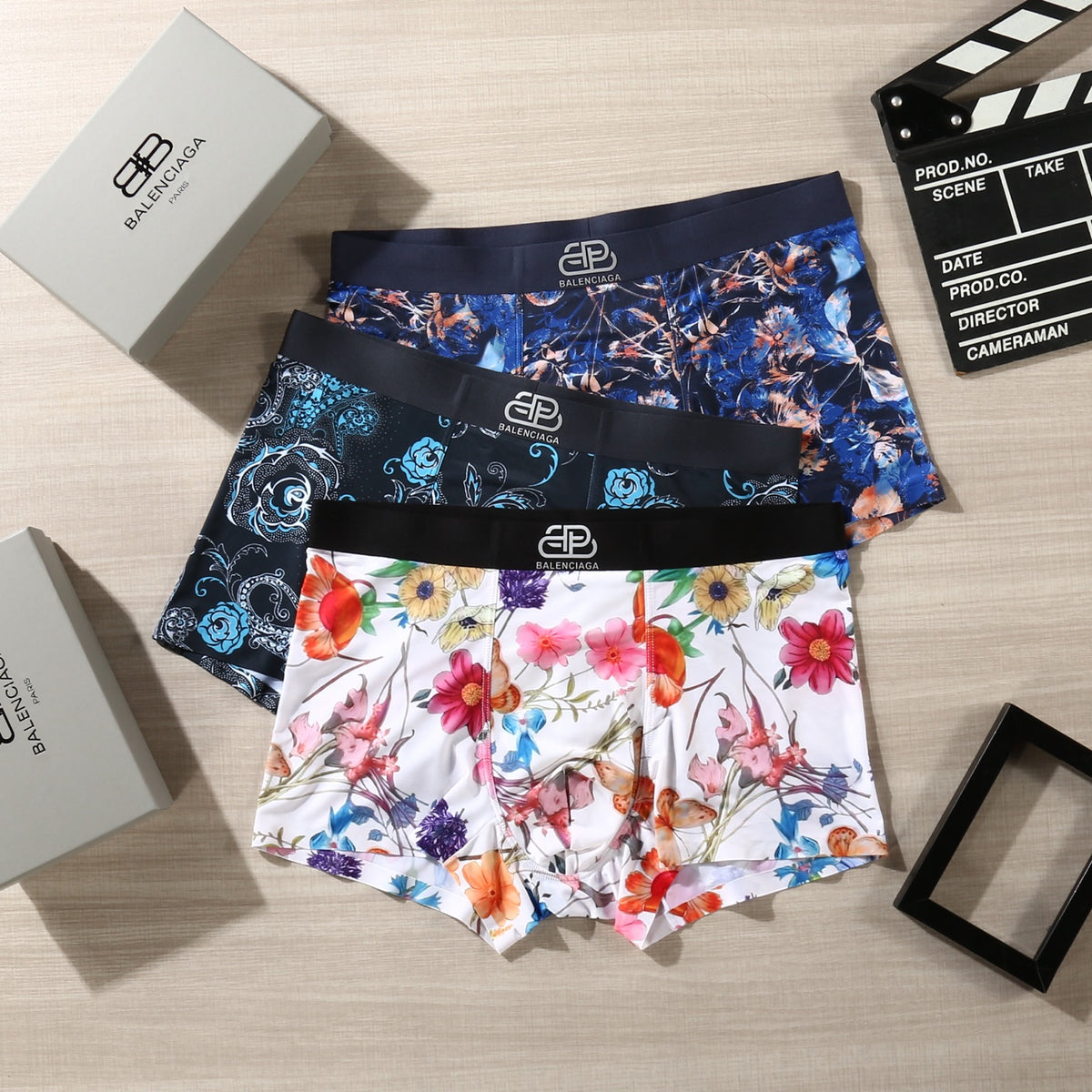 Balenciaga Colourful Floral Graphics Men's Boxer Briefs - 3-Piece Box