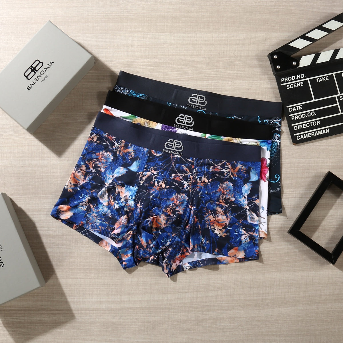 Balenciaga Colourful Floral Graphics Men's Boxer Briefs - 3-Piece Box