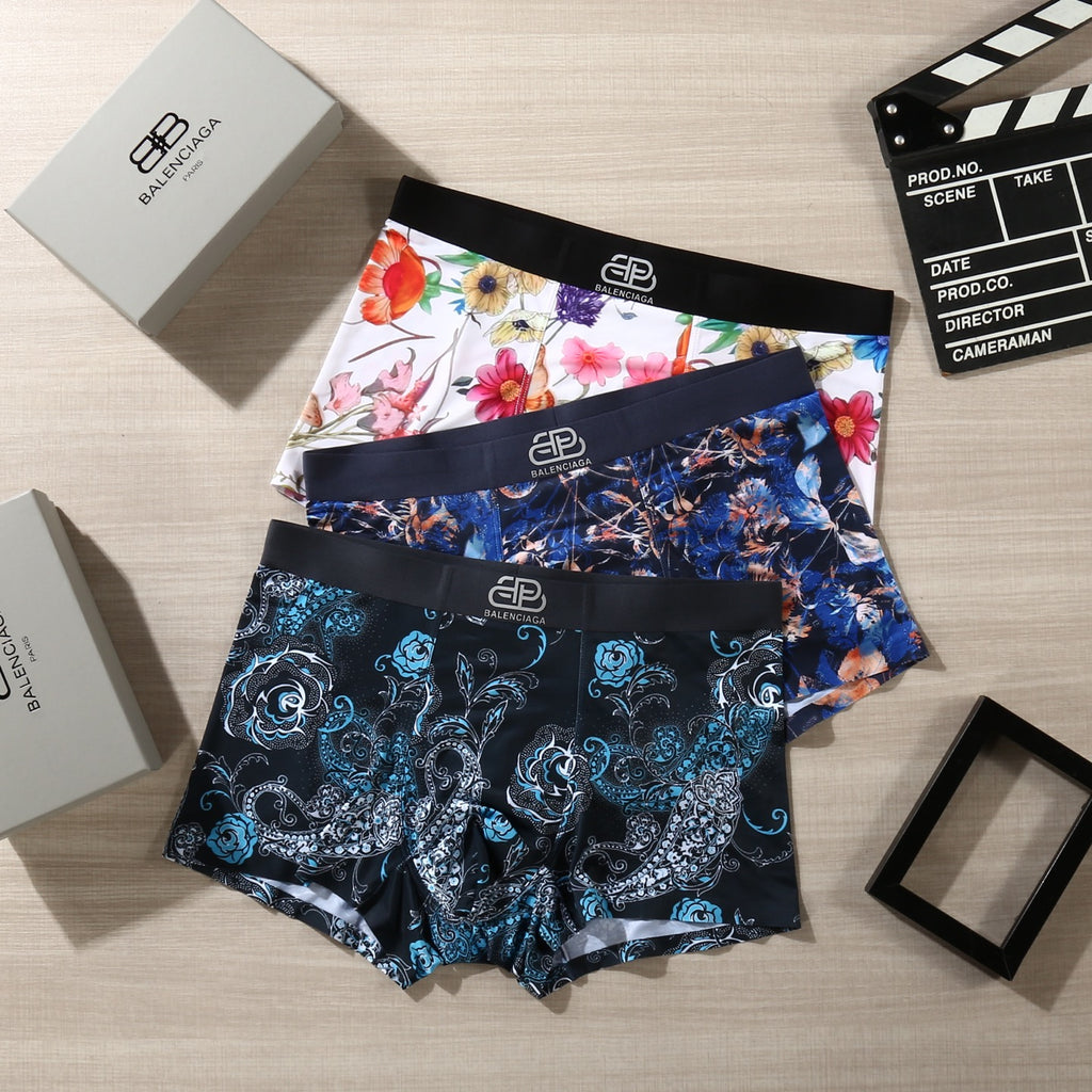 Balenciaga Colourful Floral Graphics Men's Boxer Briefs - 3-Piece Box