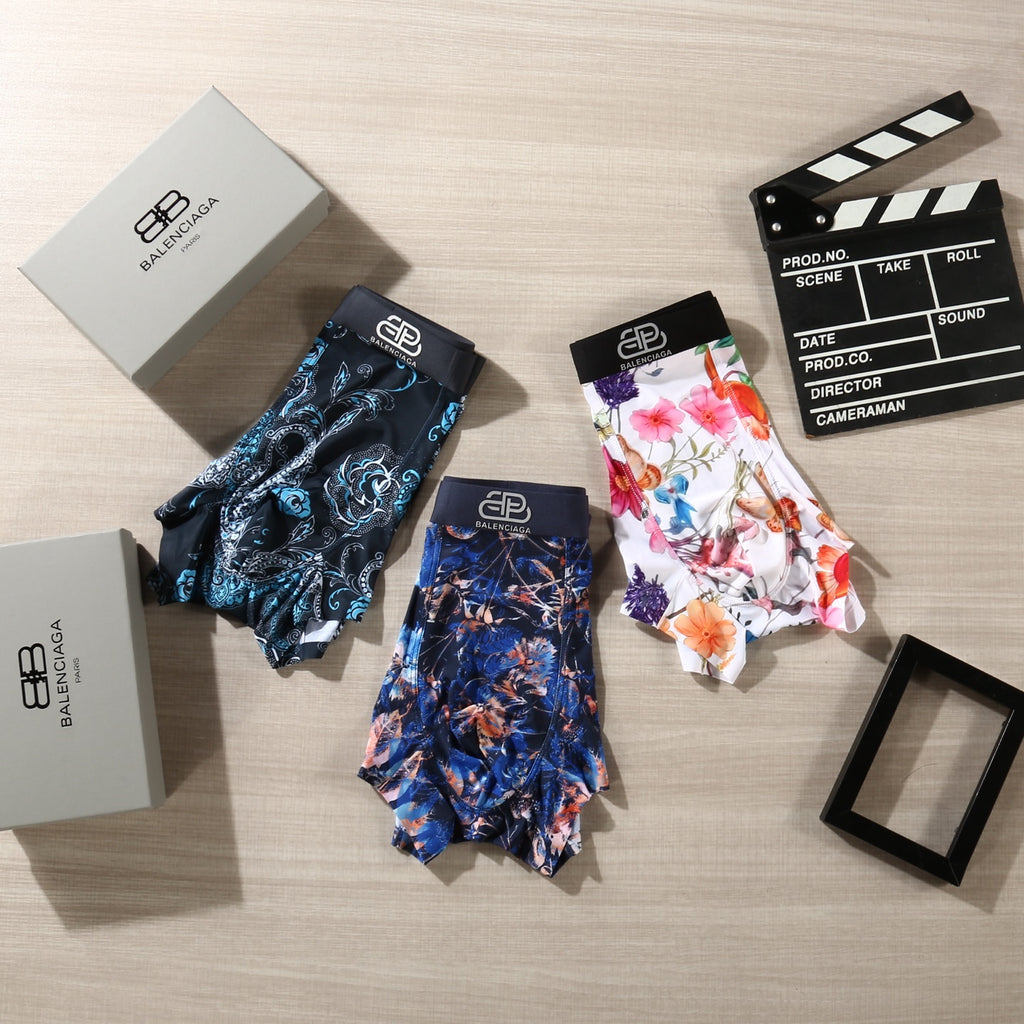 Balenciaga Colourful Floral Graphics Men's Boxer Briefs - 3-Piece Box
