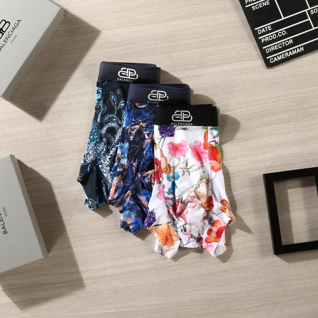 Balenciaga Colourful Floral Graphics Men's Boxer Briefs - 3-Piece Box