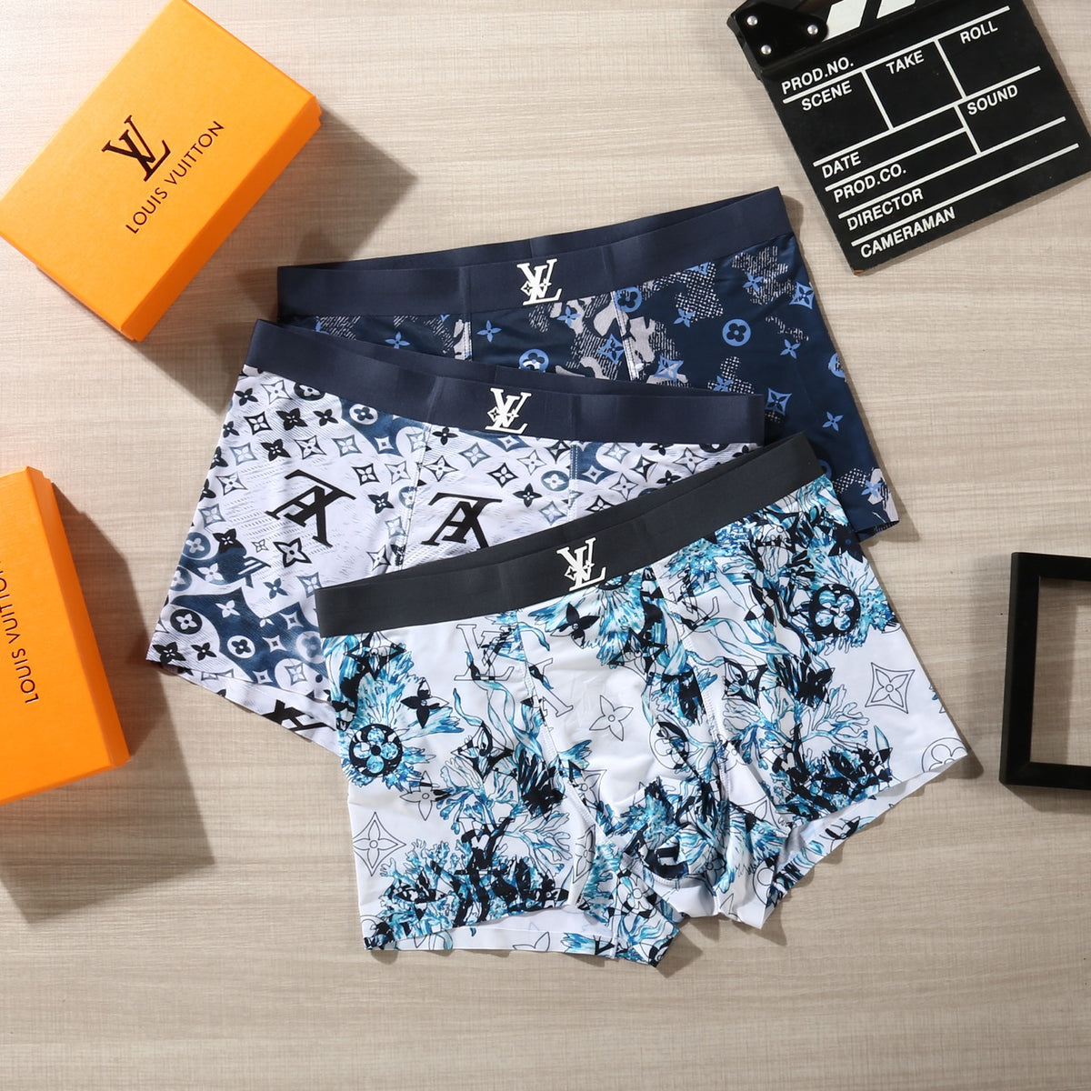 Louis Vuitton Floral And Initial Motifs Men's Boxer Briefs - 3-Piece Box