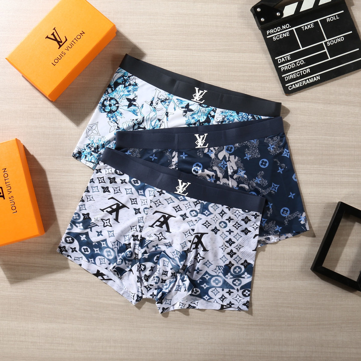 Louis Vuitton Floral And Initial Motifs Men's Boxer Briefs - 3-Piece Box