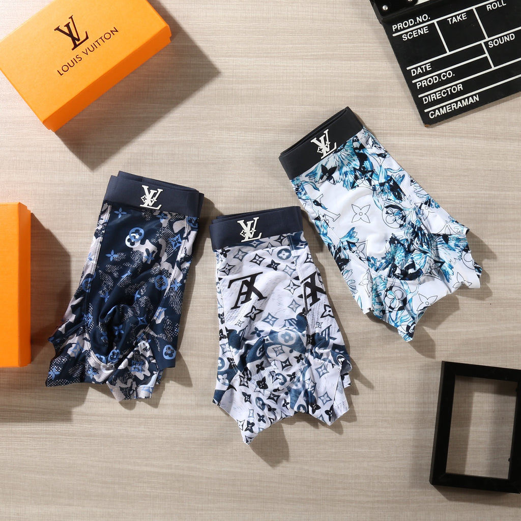Louis Vuitton Floral And Initial Motifs Men's Boxer Briefs - 3-Piece Box