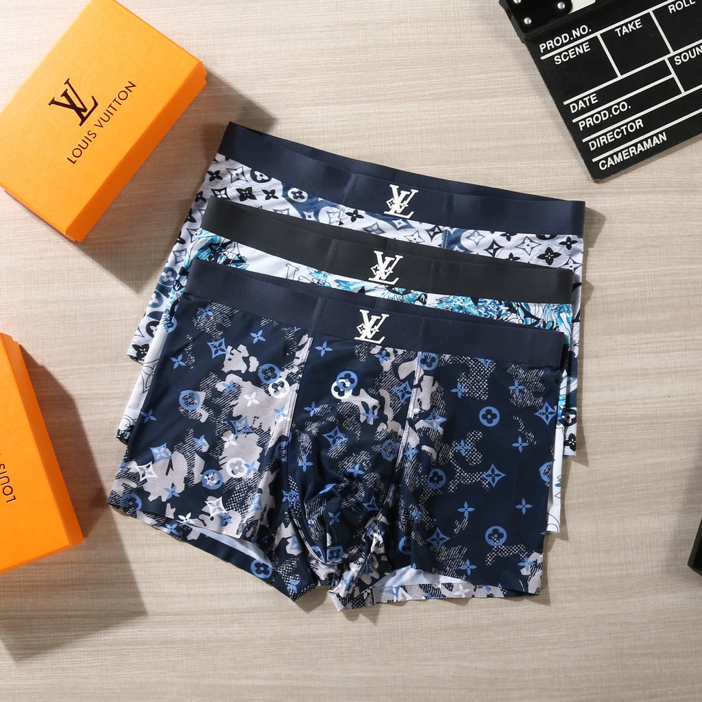 Louis Vuitton Floral And Initial Motifs Men's Boxer Briefs - 3-Piece Box