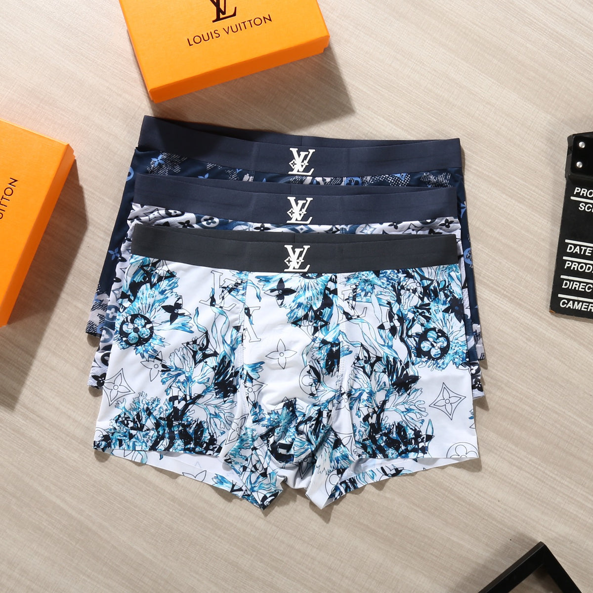 Louis Vuitton Floral And Initial Motifs Men's Boxer Briefs - 3-Piece Box