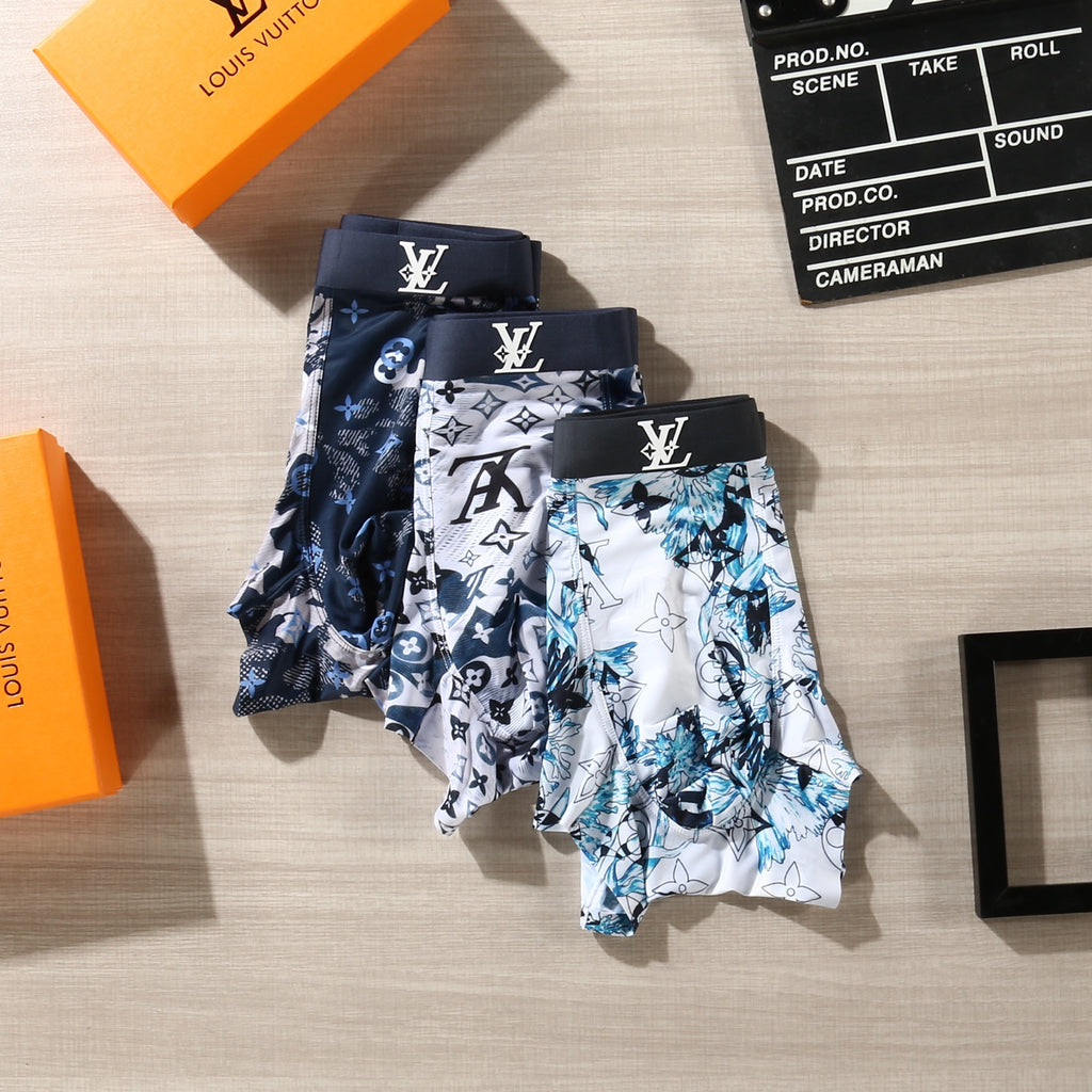 Louis Vuitton Floral And Initial Motifs Men's Boxer Briefs - 3-Piece Box