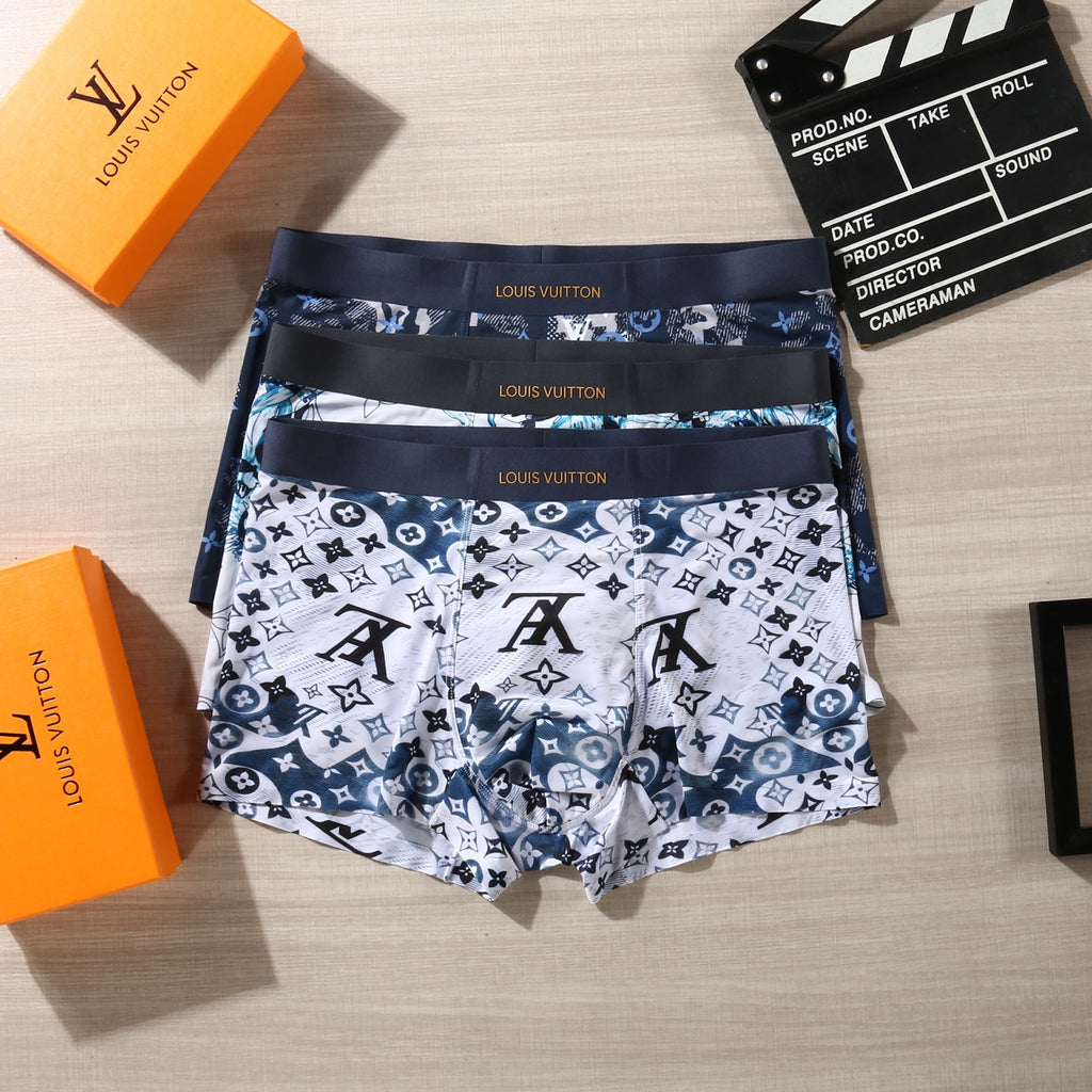 Louis Vuitton Floral And Initial Motifs Men's Boxer Briefs - 3-Piece Box