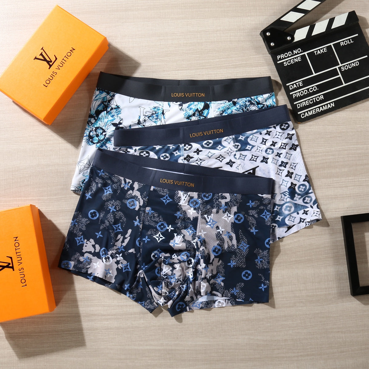 Louis Vuitton Floral And Initial Motifs Men's Boxer Briefs - 3-Piece Box