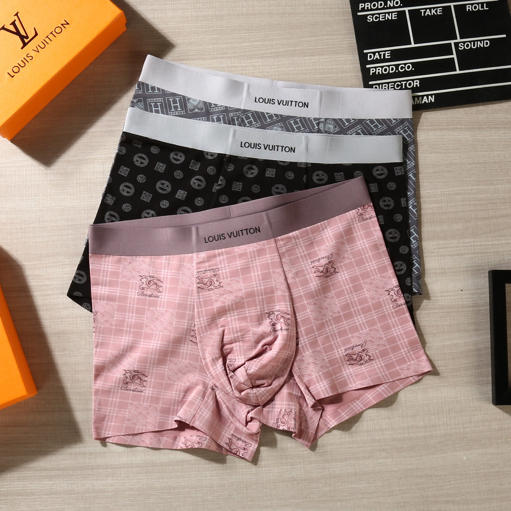 Louis Vuitton Checker-Pattern Boxer Briefs In Black, White And Men's Boxer Briefs - 3-Piece Box