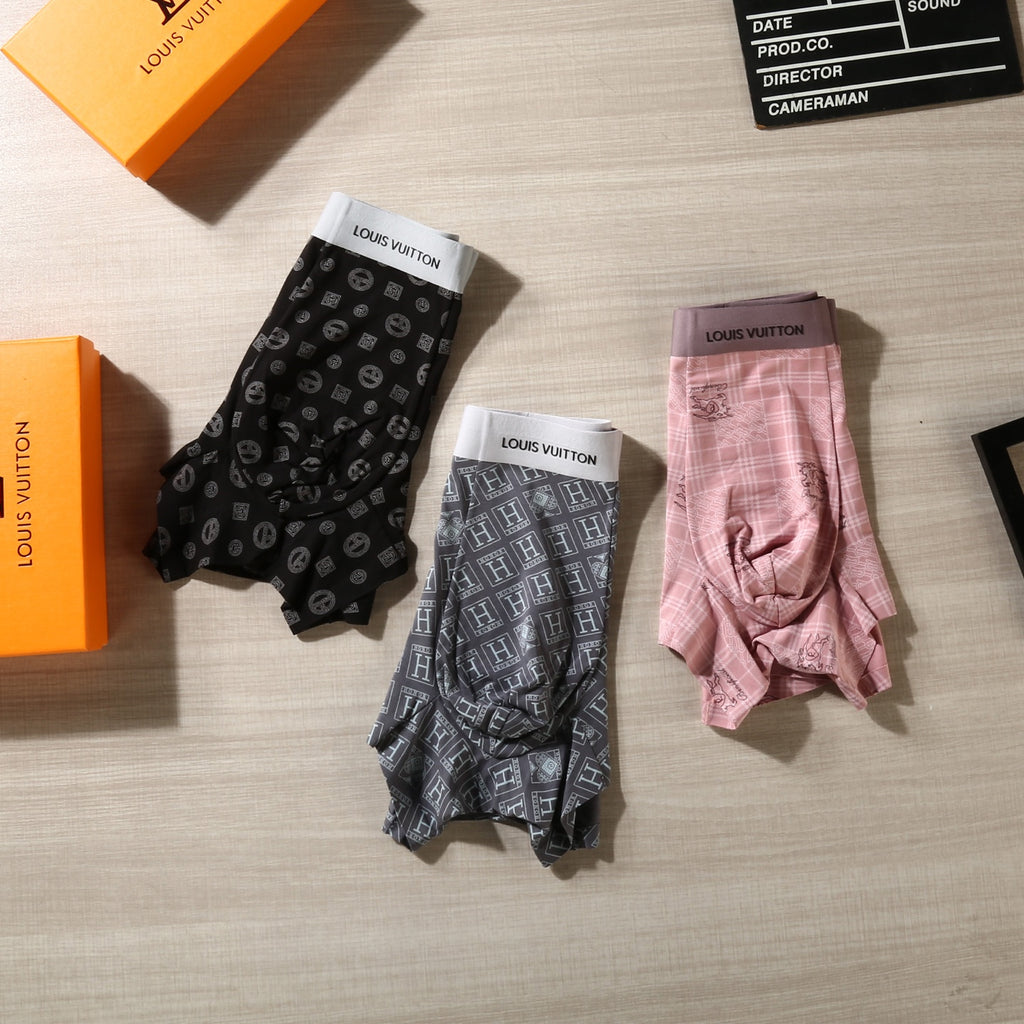 Louis Vuitton Checker-Pattern Boxer Briefs In Black, White And Men's Boxer Briefs - 3-Piece Box