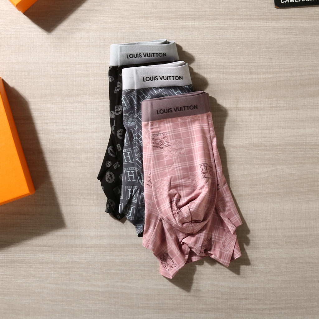 Louis Vuitton Checker-Pattern Boxer Briefs In Black, White And Men's Boxer Briefs - 3-Piece Box