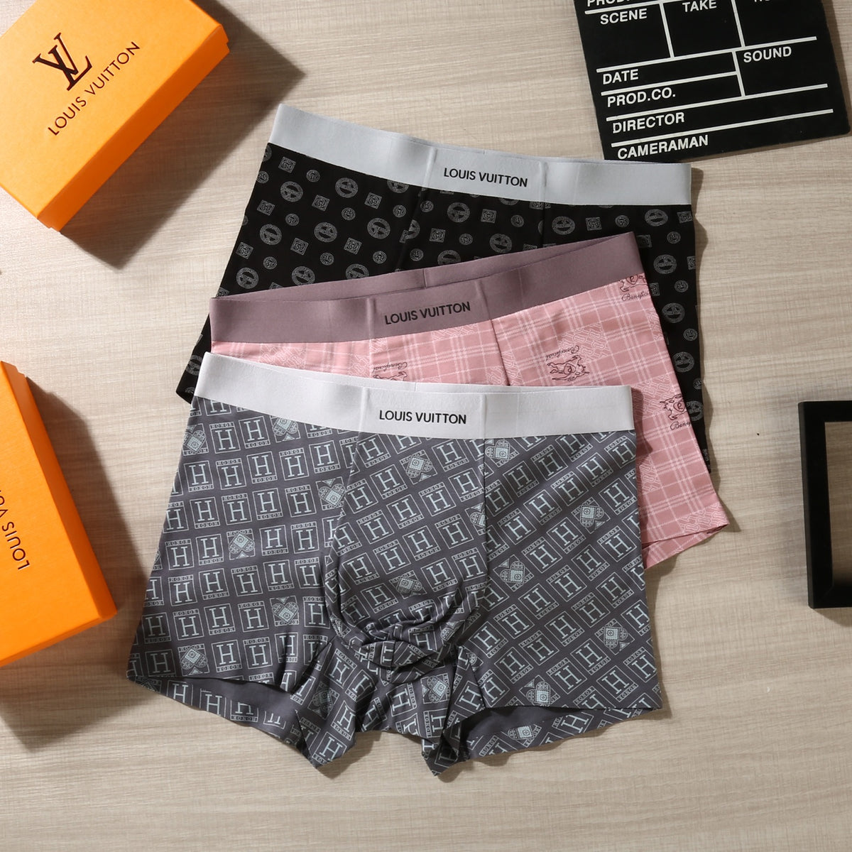 Louis Vuitton Checker-Pattern Boxer Briefs In Black, White And Men's Boxer Briefs - 3-Piece Box