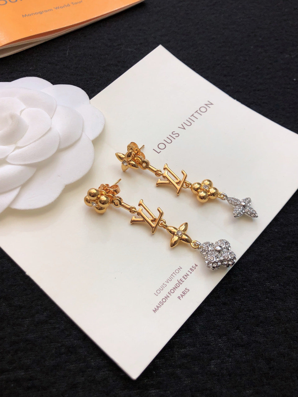Geometric Emblem Stud Earrings in Polished Metal-Tone – Design 012 front product view