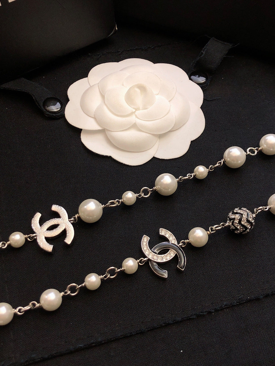 Double-C Emblem Pearl-Detail Pendant Necklace – Pearl Detail – Design 016 main product view