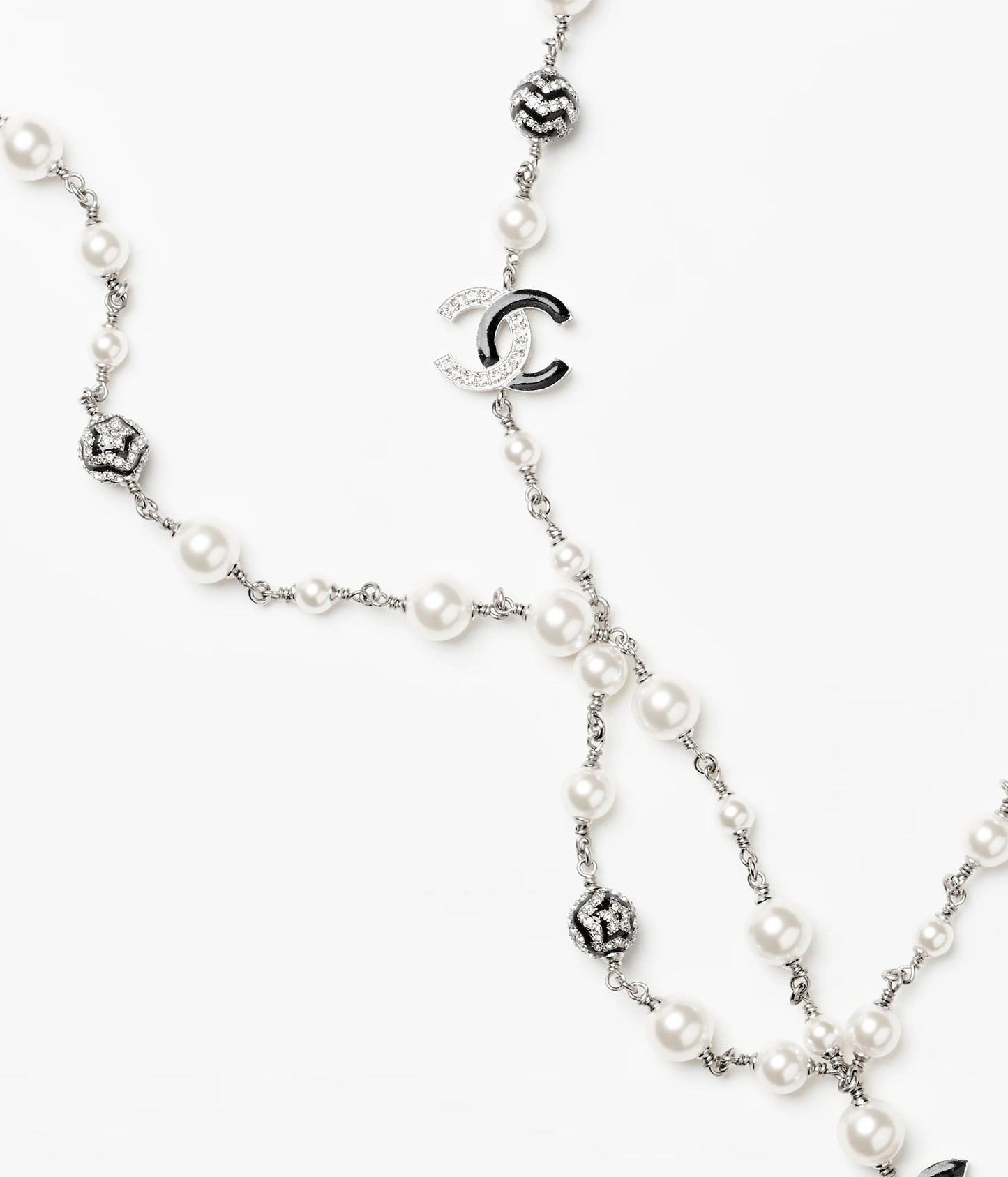 Double-C Emblem Pearl-Detail Pendant Necklace – Pearl Detail – Design 016 front product view