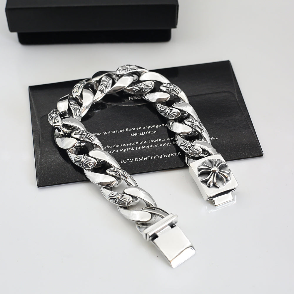 Signature Emblem Bracelet in Polished Metal-Tone – Design 030 front product view