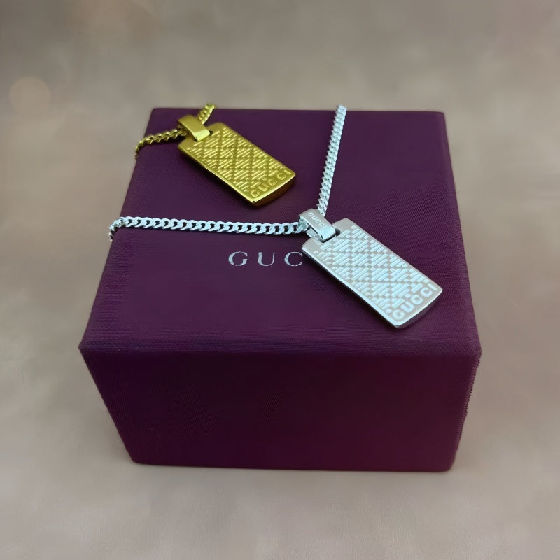 Geometric Emblem Pendant Necklace in Polished Metal-Tone – Design 012 front product view