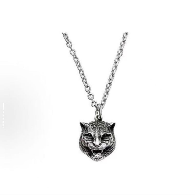 Tiger Head Pendant Necklace in Polished Metal-Tone main product view