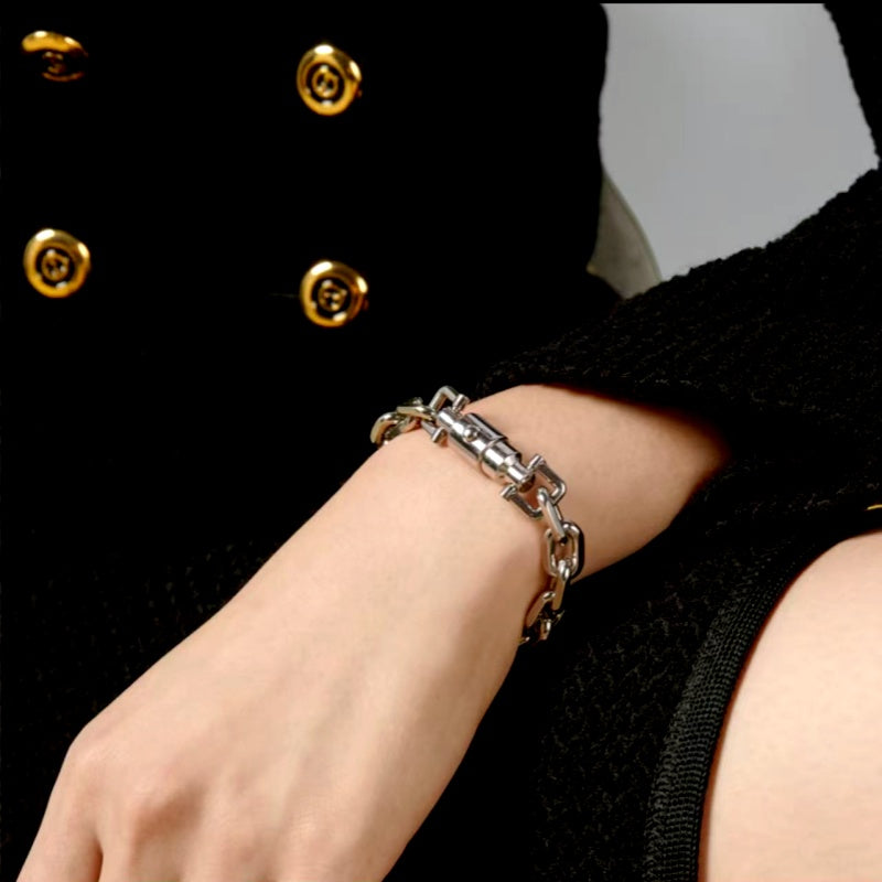 Lock Bracelet in Polished Metal-Tone close-up detail