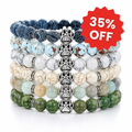 Ocean & Meadow set of 6 bracelets: deep blue, turquoise, white, cream, seafoam and olive green, each with a silver paw charm